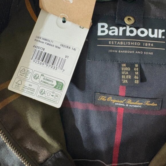 Barbour Fiddich Waxed Cotton Coat in Olive MSRP$495 English Chic - Picture 6 of 11